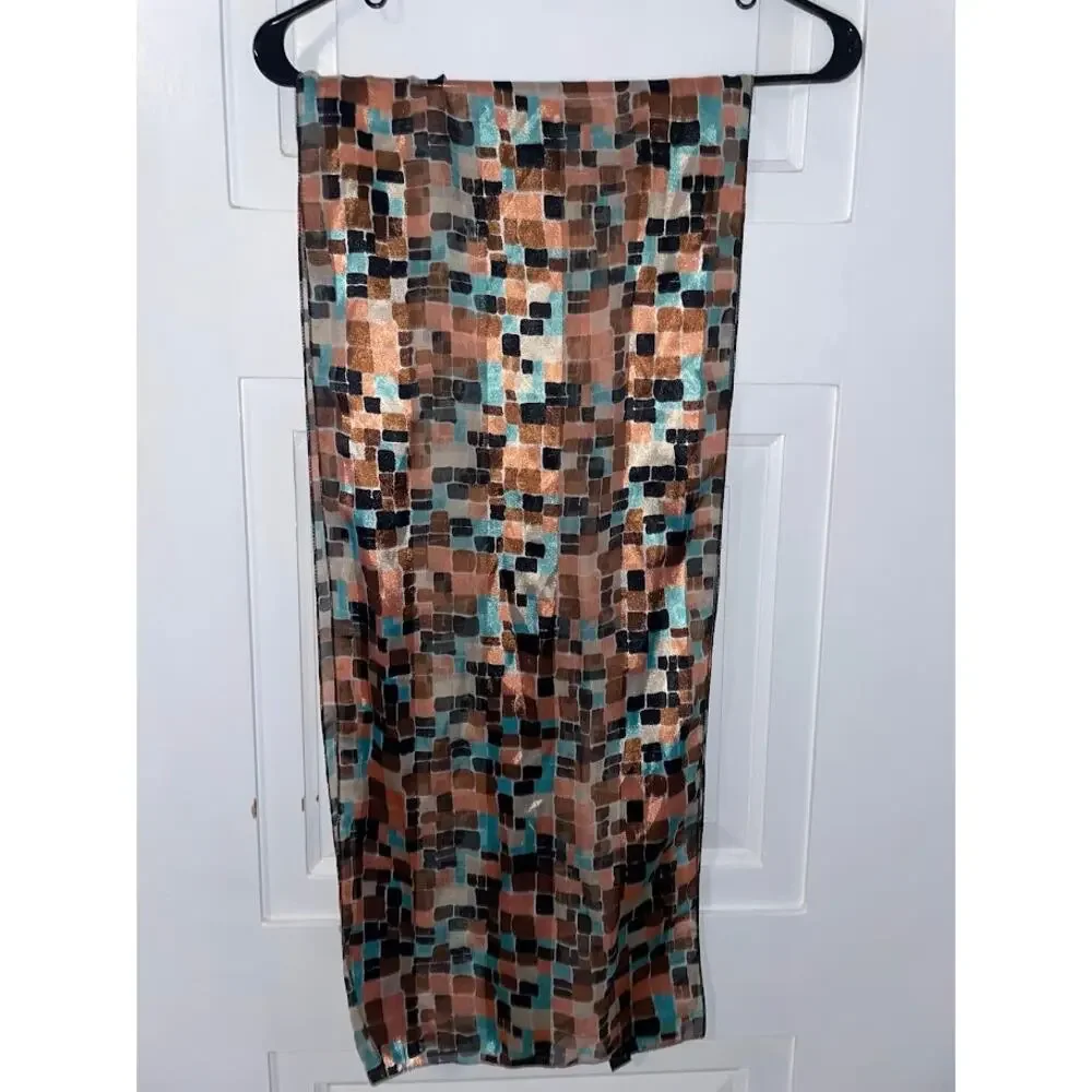 Silky Artsy Scarf Light Weight‎ Satin Multicolored Wrap Glam Neck Scarf 13X59